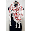 Miniatyrbilde 2 av 3: Palestina Skjerf, Keffiyeh, Arafat Hatta, Bred med Dusker, Shemagh Keffiyeh Arabisk Houndstooth 100% White Red