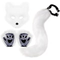 Miniatyrbilde 1 av 5: Kunstig Pelsrev Hale Katt Varulv Cosplay Kostyme Sett Plysj Maske Fluffy Labbhansker Halloween Jul White