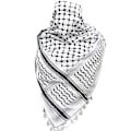 Pikkukuva 1 / 2: Palestiinalaishuivi, Keffiyeh, Arafat Hatta, Leveä tupsuilla, Shemagh Keffiyeh Arab Houndstooth 100% White Black