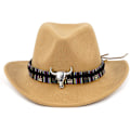 Miniatyrbild 4 av 4: Unisex Deformerbar Cowboyhatt Västlig Cowgirl Outbackhatt Cattleman Fedora med Flätat Band och Tjurhuvud
