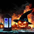 Miniatyrbilde 5 av 10: Halloween-tema LED-telys Retro firkantet lykt hengende pynt for hjemmet og hagen 2