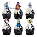 Pikkukuva 3 / 5: Monster High -teemainen syntymäpäiväjuhlatarvikkeet, mukaan lukien banneri, ilmapallot, kakkukoristeet ja cupcake-koristeet