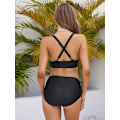 Miniatyrbillede 7 af 7: Todelt badedragt til kvinder, V-hals, Criss-Cross blomstret mønster bikini, badedragt, Tummy Control Bikini Sets BLÅ BLUE M
