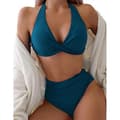 Vadderad Push Up Halter Bikini Set för Kvinnor, Högmidjade Baddräkter, Sommarstrandbadkläder, Baddräkt, Simdräkter (L Peacock Green)