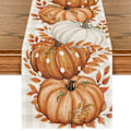 Miniatyrbilde 1 av 4: Oransje Gresskar, Eukalyptus Høst Bordløper, Høst Thanksgiving Kjøkken Spisebord Dekorasjon for Hjemmefest Dekor 13x72 Tommer Style 4