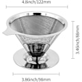 Miniatyrbillede 2 af 3: 300 Mesh Permanent Rustfrit Stål Papirløst Kaffefilter, Genanvendeligt Kaffefilter, Genanvendelig Kegle Kaffetragt Til 1-4 Kopper