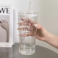 Miniatyrbilde 4 av 4: Glasskrus med lokk og glassrør, 590 ml Høy Borosilikatglass Tumbler Iskaffe Vann Smoothie Style 1