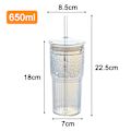 Miniatyrbilde 3 av 4: Glasskrus med lokk og glassrør, 590 ml Høy Borosilikatglass Tumbler Iskaffe Vann Smoothie Style 1