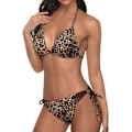 Pikkukuva 3 / 5: WJSMWomen Kolmiobikinisetti Riimu Kaksiosainen Seksikäs Uimapuku String Solmittava Sivu Uimapuku Rusketus Leopardi Tan Leopard XL