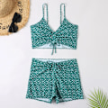 Miniatyrbild 2 av 6: Högmidjad bikini för damer med push-up och blommigt tryck Grön Green M