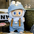 Miniatyrbild 1 av 5: Labubu dockkläder första generationen andra generationen blindbox labubu dockkläder (bucket hat + haklappsbyxor) GG blå kostym