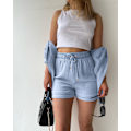 Miniatyrbilde 2 av 5: Dame 2-delt bukse sett Lin Skjorte shorts sett Lyseblå Light Blue M