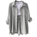 Miniatyrbilde 1 av 5: Dame 2-delt bukse sett Lin Skjorte shorts sett Lys Grå Light Gray M