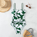 Miniatyrbillede 1 af 2: 2024 Ny Ankomst Modeeksport Én-delt Badedragt Dame Spaghettistropper Slank Smuk Rygtryk Alt-i-Én Badedragt Amazon Grøn baggrund med hvide blomster Green background with white flowers L