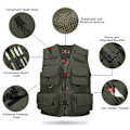 Miniatyrbilde 4 av 5: Fiskefotograferingsvest Sommer Multiflommer Mesh Jakker Hurtigtørkende Vest Armygrønn Army green L