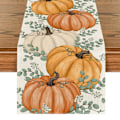 Miniatyrbilde 1 av 4: Oransje Gresskar, Eukalyptus Høst Bordløper, Høst Thanksgiving Kjøkken Spisebord Dekorasjon for Hjemmefest Dekor 13x72 Tommer Style 2