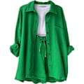 Miniatyrbilde 1 av 5: Dame 2-delt bukse sett Lin Skjorte shorts sett Grønn Green M