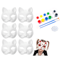 Miniatyrbillede 1 af 4: DIY tomme kattemasker, 6-pak ubemalet rene hvide graffiti ansigtsmasker kat hvid papirmask med malepensler til dekorationshåndværk