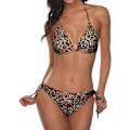 Pikkukuva 1 / 5: WJSMWomen Kolmiobikinisetti Riimu Kaksiosainen Seksikäs Uimapuku String Solmittava Sivu Uimapuku Rusketus Leopardi Tan Leopard XL
