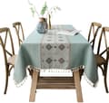 Rektangulär duk, tvättbar polyester-bomullsblandning med tofsar för mat- och soffbord, grön, 140 x 180 cm