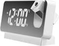 Digital projektionsväckarklocka, 360° takprojektion, LED-spegeldisplay, temperatur- och luftfuktighetsdisplay, för sovrum och hem, vit