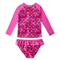 Miniatyrbillede 2 af 8: Piger 2-delt Badedragtsæt Langærmet Utslagsbeskyttelse Badedragt Mørk Pink Dark Pink 110