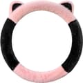 Vinterrattöverdrag, plyschfleece, elastisk kattöronsdesign, för kvinnor, vinterbilinteriör, rosa och svart, 37 till 38 cm
