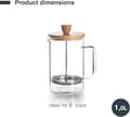 Miniatyrbillede 2 af 5: Fransk Stempelkande i Træ, Stempelkande, Filter i Rustfrit Stål, 8 Kopper, Rustfrit Stål og Bambustræ, 800ml