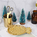 Miniatyrbild 3 av 5: Keramisk ananas förvaringsbricka gyllene ananas formad