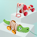 Miniatyrbild 5 av 5: Tecknad Traktorer Djur Gå En Lång Valp Krokodil Trä