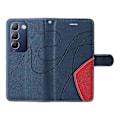 Miniatyrbillede 5 af 5: Læder Etui til vivo V40 SE 5G/ Y200e 5G Etui Wallet Farvesplejsning Telefon Cover Blue