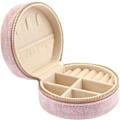 Miniatyrbild 1 av 7: Mini Sammets Reseväska för Smycken, Resesmyckeskrin Organiserare, Liten Smyckesorganiserare Förvaring för Ringar Örhängen Halsband Armband Semicircle Pink