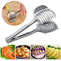 Miniatyrbillede 4 af 6: Løg Tomat Citron Skive Cutter, Multifunktionel Håndholdt Rund Frugt Tang Rustfrit Stål Løg Holder Nem Skæring