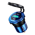 Miniatyrbillede 1 af 4: Metal 90W Dobbelt Type C USB C PD Hurtig Biloplader med Spænding/Effekt Display Blue Green light