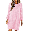 Miniatyrbillede 1 af 2: Løs vinter sweaterkjole langærmet rund hals plys kjoler dame fleece kjole Pink M