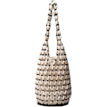 Miniatyrbillede 1 af 5: Retro Træ Skuldertaske Kvinder Vævet Perlebesat Håndtaske Udhulet Tote Taske Casual Strand Bucket Taske White