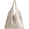 Miniatyrbillede 1 af 5: Strandtaske til kvinder, sommerhæklet netstrikket taske, store vævede skuldertasker, til rejser, shopping og daglig brug (beige)