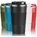 Miniatyrbild 1 av 6: Resanvändbar Termosmugg Kaffe Koppar Vakuumisolering Rostfritt Stål Flask för Varma Kalla Drycker Black 380ml