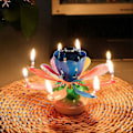 Miniatyrbilde 2 av 4: Roterende Musikk Lotus Kake Lys Bursdagsfest Magisk Blomsterblomst Lys rask multicolour