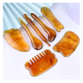 Miniatyrbild 1 av 11: 7-delars Gua Sha-set, Harts Gua Sha-set för ansikte och nacksmärta amber