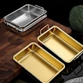 Miniatyrbild 3 av 5: Serveringsbrickor Non-stick Multifunktionell Rektangulär Metallbricka i Rostfritt Stål för Kök Golden 2