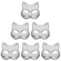 Miniatyrbillede 2 af 5: 6 stk. Umalet Kat Cosplay Masker Tegneserie Papir Maske Voksen Maskerade Festartikler Hvid 18X16X6CM