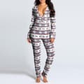 Dam One Piece Tryck Sovkläder Julpyjamas Jumpsuit Rompers Långärmad Nattkläder Grey L