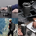 Miniatyrbild 6 av 6: Resanvändbar Termosmugg Kaffe Koppar Vakuumisolering Rostfritt Stål Flask för Varma Kalla Drycker Black 380ml