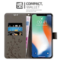 Miniatyrbillede 3 af 5: iPhone XS MAX Beskyttelsesetui - med Blomstermønster og Kortlomme FLORAL GREY iPhone XS MAX