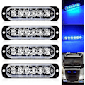 Miniatyrbillede 1 af 5: 4-pak Motorisering Blinkende Lys og Tilbehør - Ultra Slim Blå 6 LED Strobelys - LED Lysbjælke Mini Emergency Lysbjælke 18 Blinkende Tilstande 12V-24