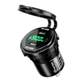Miniatyrbillede 1 af 5: Metal 90W Dobbelt Type C USB C PD Hurtig Biloplader med Spænding/Effekt Display Black Green light