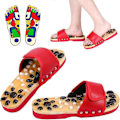 Miniatyrbillede 1 af 5: Fodmassage Slippers, Rød/Sort Kraftfuld Natursten Fødder Akupunkturpunkt Massage Sandaler Akupressur Shiatsu Svang Smerte Lindring Slippers Sko til Mænd Kvinder Red EU43 44