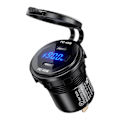 Miniatyrbillede 1 af 5: Metal 90W Dobbelt Type C USB C PD Hurtig Biloplader med Spænding/Effekt Display Black Blue light