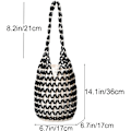 Miniatyrbillede 2 af 5: Retro Træ Skuldertaske Kvinder Vævet Perlebesat Håndtaske Udhulet Tote Taske Casual Strand Bucket Taske Khaki